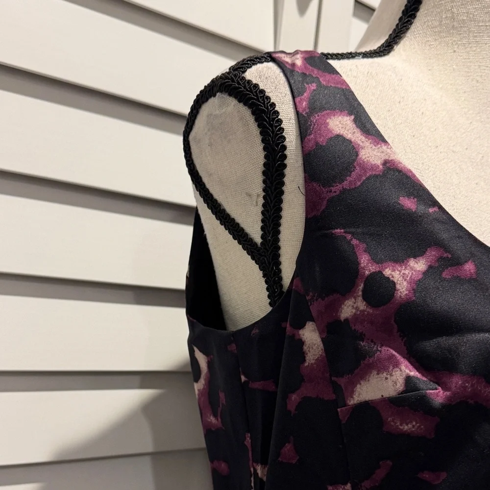 Ann Taylor Black and Pink Patterned lined Midi Cocktail Dress. - Picture 4 of 8